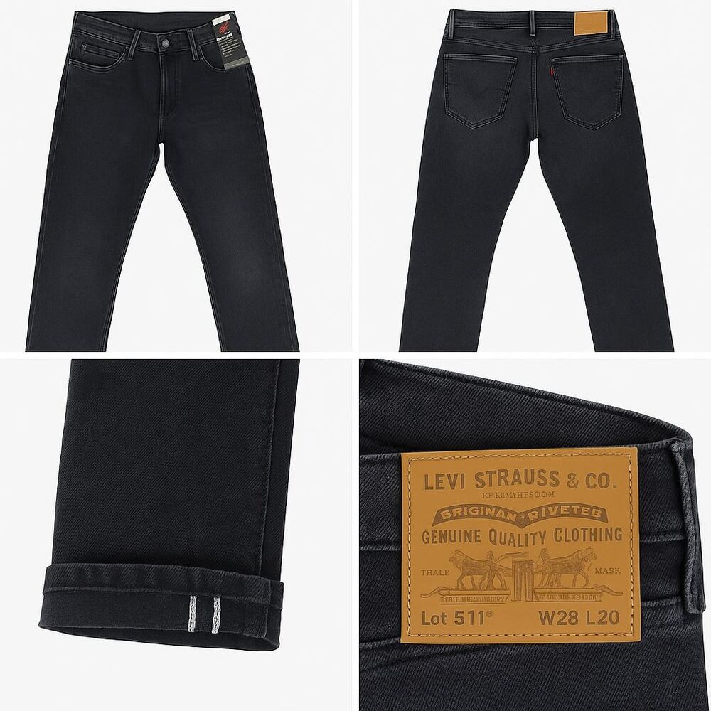 Levi’s 511 Premium Slim Selvedge Jeans Dark Wash Hemp Blend W28 L30 NWT